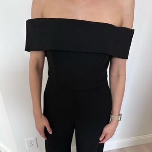 Neiman Marcus Off-Shoulder Black Wide Leg Jumpsuit